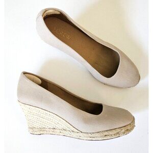 J Crew 8.5 9 Natural Khaki Canvas Wedge Jute Espadrille Sandals Shoes